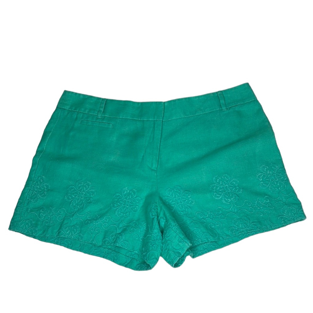Ann Taylor Loft Marisa Mint Green 100% Linen Embroidered Dress Shorts Size 8